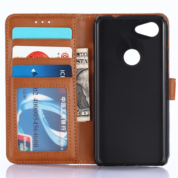 Jeans Cloth Leather Wallet Case for Google Pixel 3a - Baby Blue-5