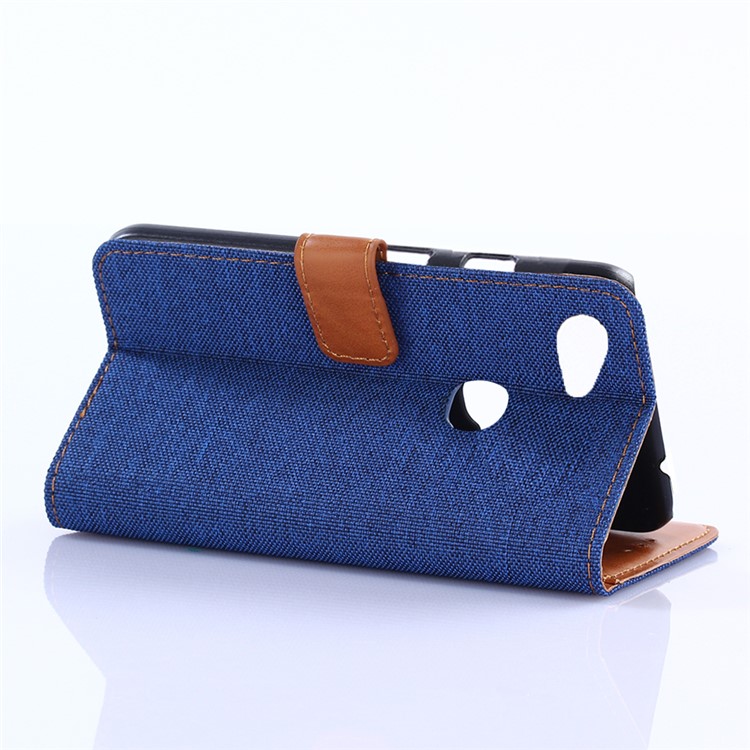 Jeans Cloth Leather Wallet Case for Google Pixel 3a - Baby Blue-6