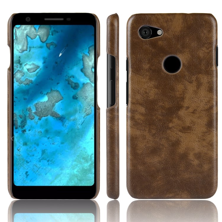 Litchi Texture PU Leather Coated PC Case for Google Pixel 3a - Brown-1