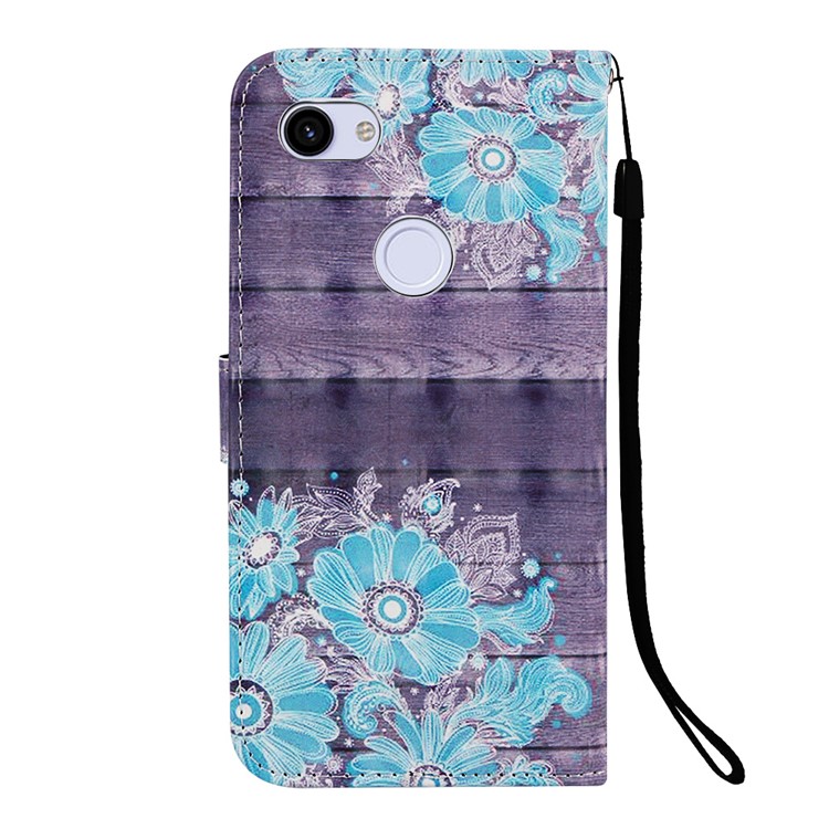 Pattern Printing Leather Stand Phone Cover for Google Pixel 3a XL - Blue Flower-3