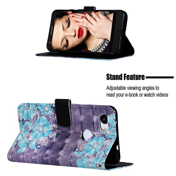 Pattern Printing Leather Stand Phone Cover for Google Pixel 3a XL - Blue Flower-4