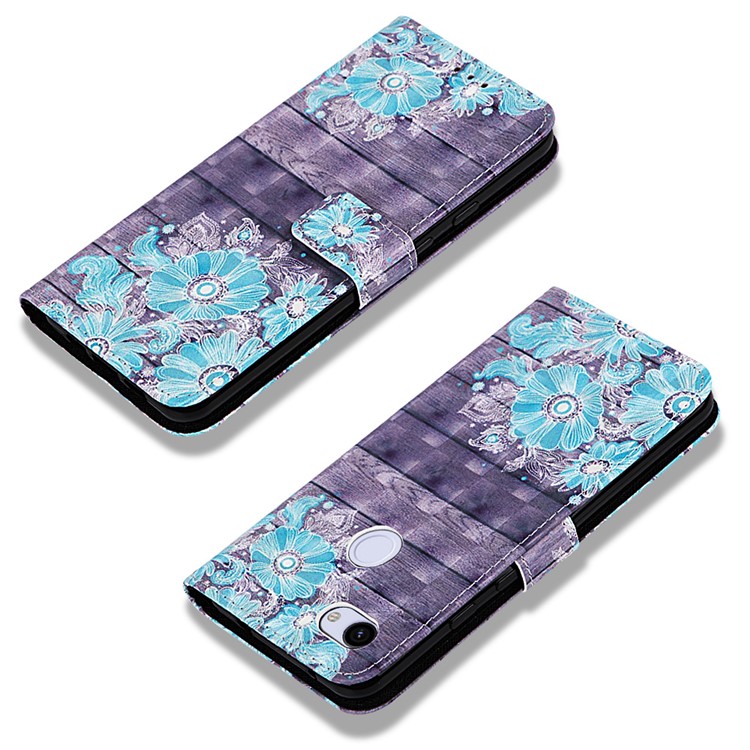 Pattern Printing Leather Stand Phone Cover for Google Pixel 3a XL - Blue Flower-6