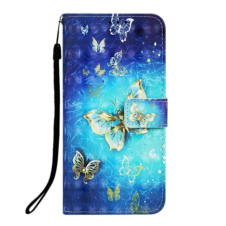 Pattern Printing Leather Stand Phone Cover for Google Pixel 3a - Gold and Blue Butterfly-2