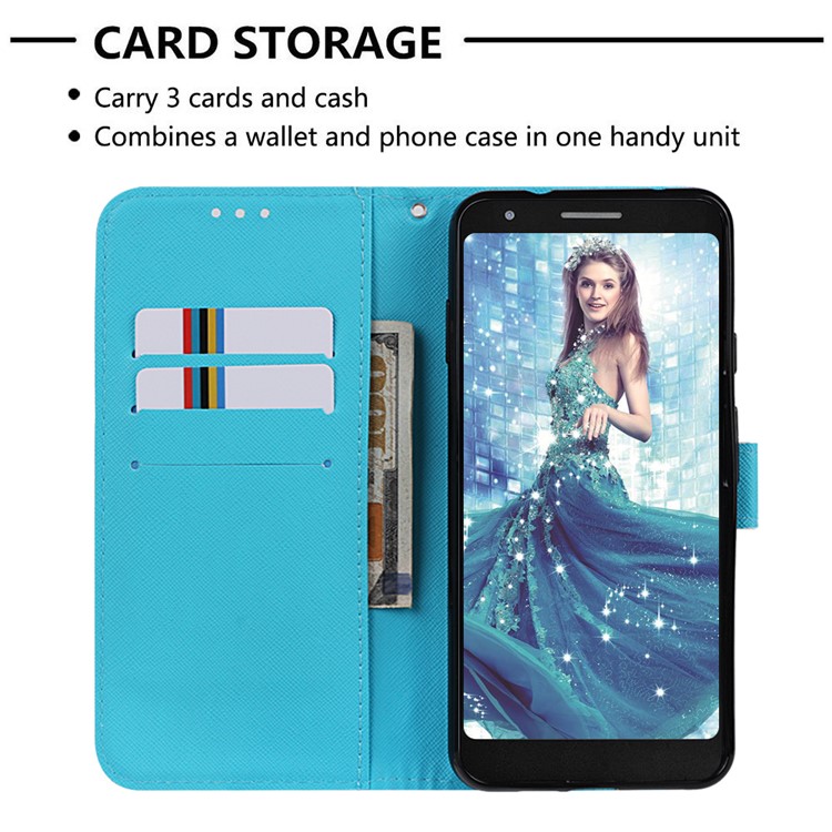 Pattern Printing Leather Stand Phone Cover for Google Pixel 3a - Gold and Blue Butterfly-5