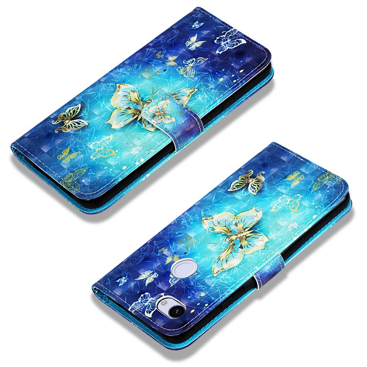 Pattern Printing Leather Stand Phone Cover for Google Pixel 3a - Gold and Blue Butterfly-6