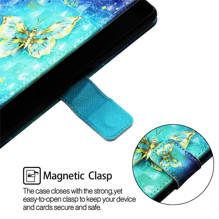 Pattern Printing Leather Stand Phone Cover for Google Pixel 3a - Gold and Blue Butterfly-7