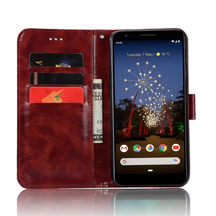 Premium Vintage Leather Wallet Case for Google Pixel 3a - Wine Red-4