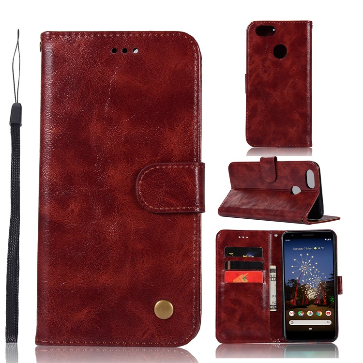 Premium Vintage Leather Wallet Case for Google Pixel 3a XL - Wine Red-1