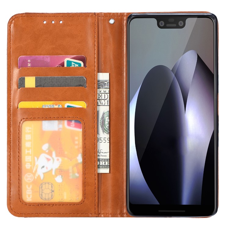 PU Leather Auto-absorbed Stand Wallet Phone Case for Google Pixel 3a - Brown-7