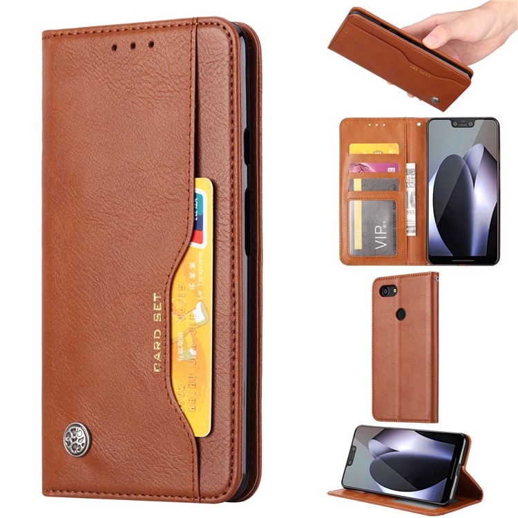 PU Leather Auto-absorbed Stand Wallet Phone Shell for Google Pixel 3a XL - Brown-1