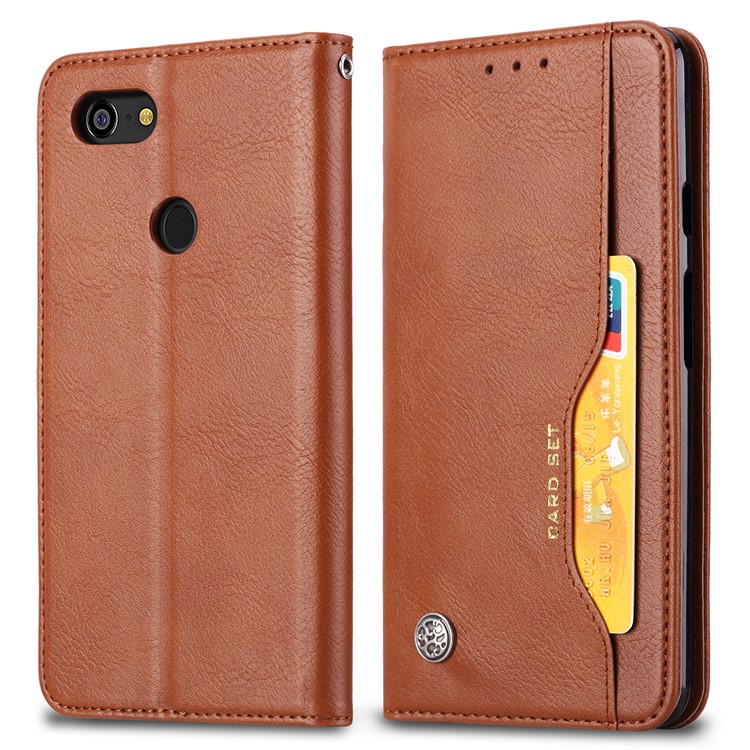 PU Leather Auto-absorbed Stand Wallet Phone Shell for Google Pixel 3a XL - Brown-2