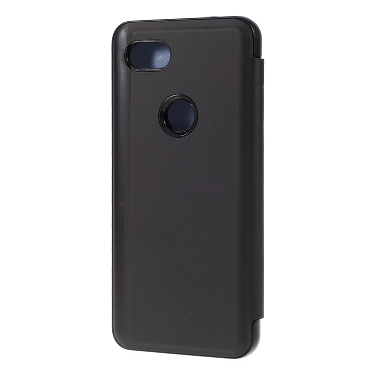 View Window Plated Mirror Surface Leather Phone Case Cover for Google Pixel 3a - Black-2