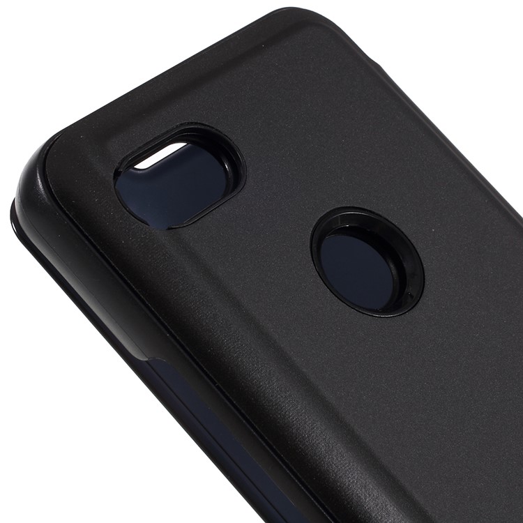 View Window Plated Mirror Surface Leather Phone Case Cover for Google Pixel 3a - Black-4