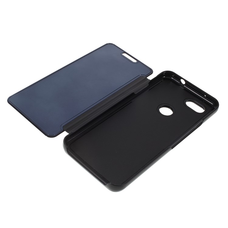 View Window Plated Mirror Surface Leather Phone Case Cover for Google Pixel 3a - Black-6