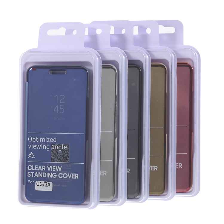 View Window Plated Mirror Surface Leather Phone Case Cover for Google Pixel 3a - Black-7