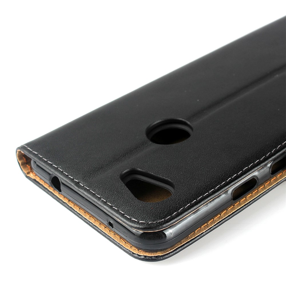 Concha de Telefone de Couro Genuíno Com Suporte Para o Google Pixel 3a - Preto