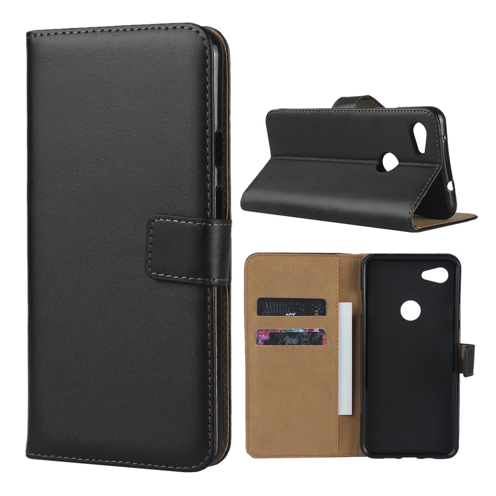 Genuine Leather Phone Shell with Stand for Google Pixel 3a - Black-2