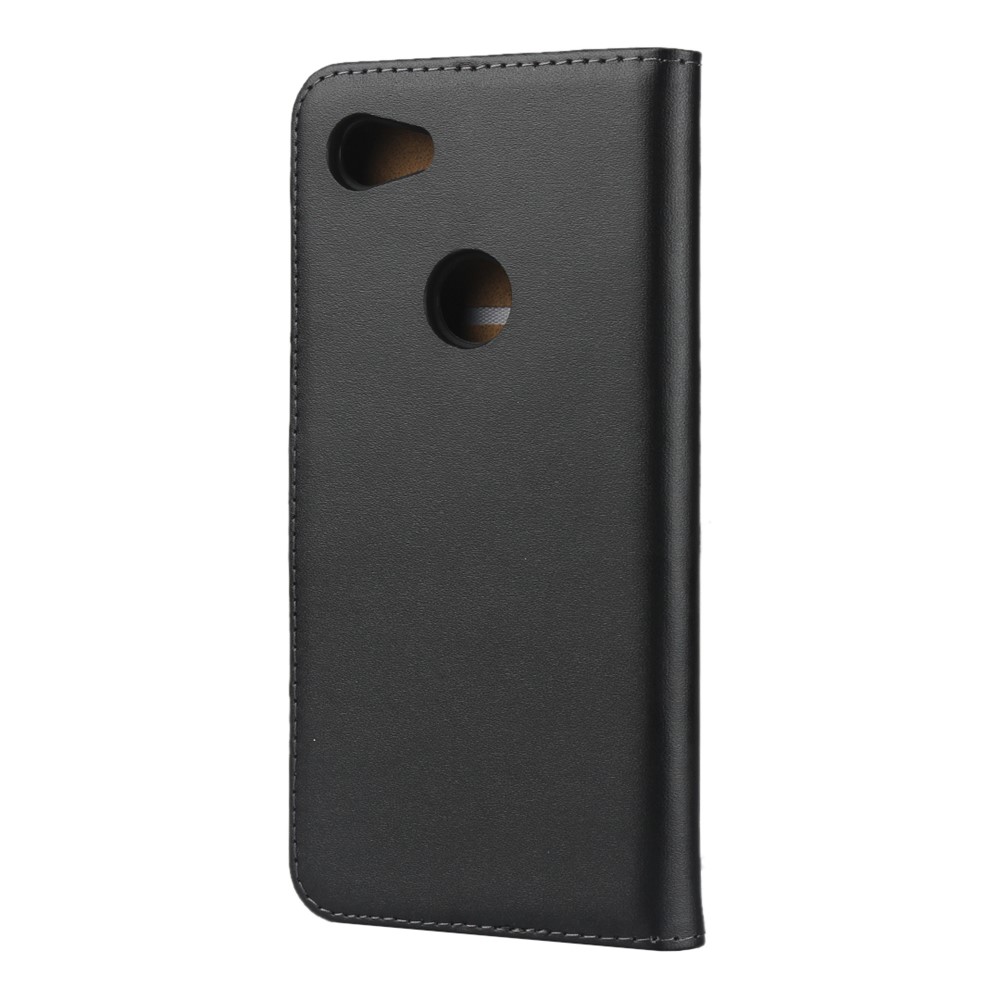 Concha de Telefone de Couro Genuíno Com Suporte Para o Google Pixel 3a - Preto