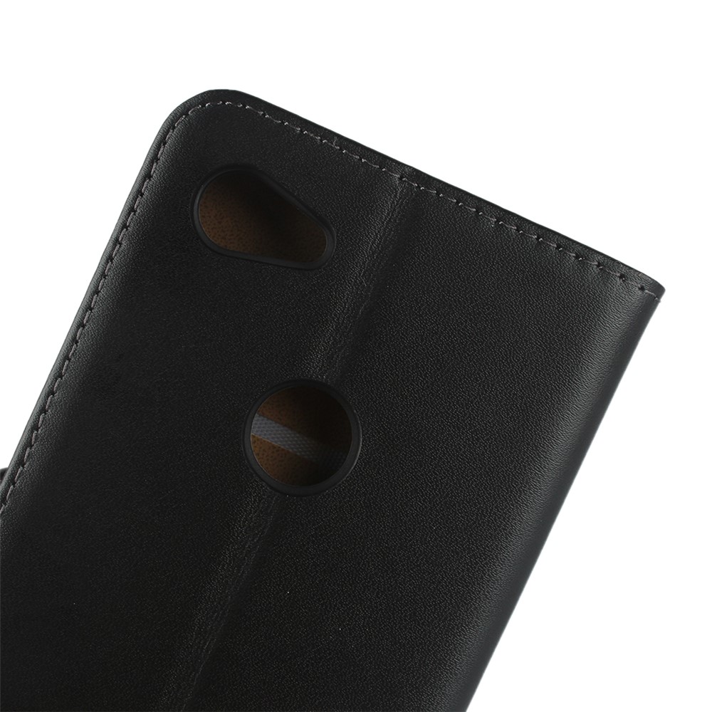 Concha de Telefone de Couro Genuíno Com Suporte Para o Google Pixel 3a - Preto