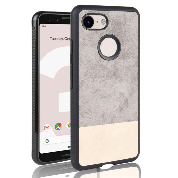 Jean Cloth Texture Dual Color Splicing PU Leather Coated PC + TPU Hybrid Phone Case for Google Pixel 3 XL - Grey / White-1