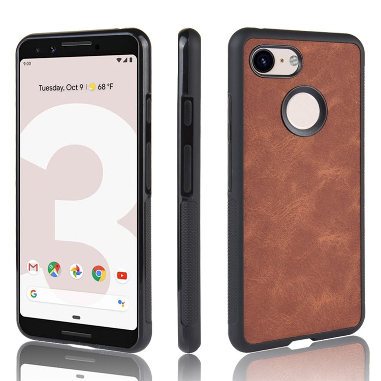 PU Leather Coated TPU + PC Hybrid Back Case for Google Pixel 3 XL - Brown-1