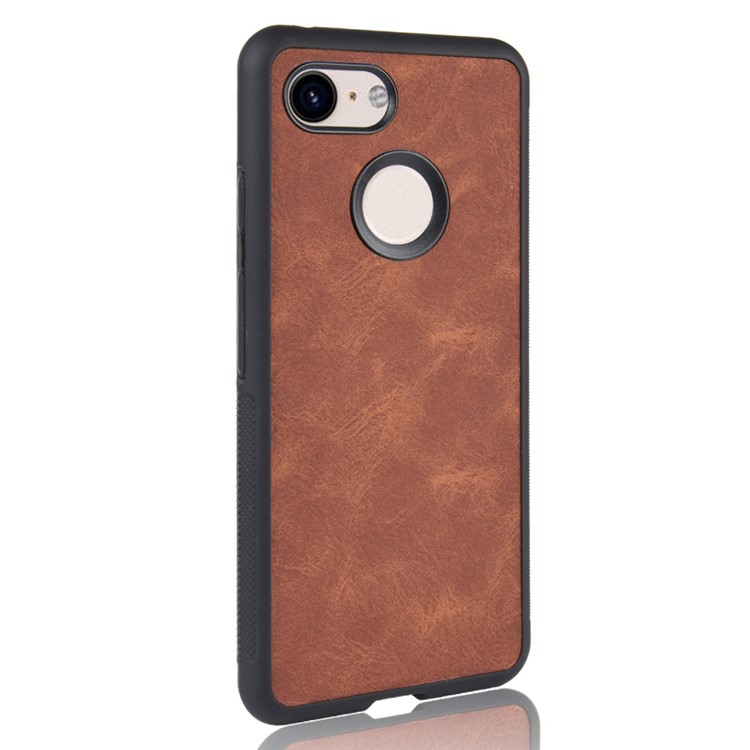 PU Leather Coated TPU + PC Hybrid Back Case for Google Pixel 3 XL - Brown-5