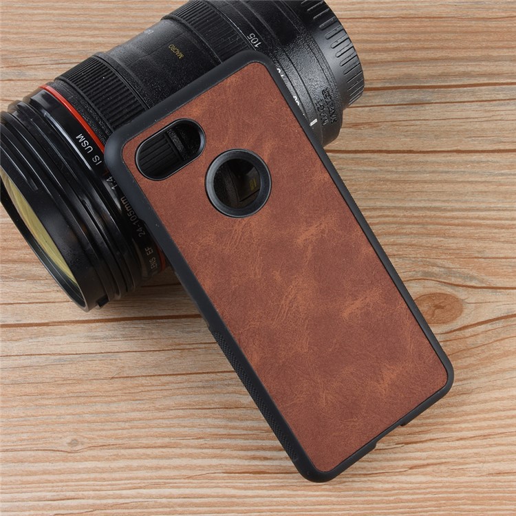 PU Leather Coated TPU + PC Hybrid Back Case for Google Pixel 3 XL - Brown-6