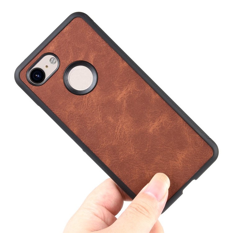 PU Leather Coated TPU + PC Hybrid Phone Casing for Google Pixel 3 - Brown-2