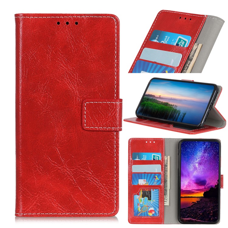 Crazy Horse Leather Wallet Stand Case for Google Pixel 4 XL - Red-1