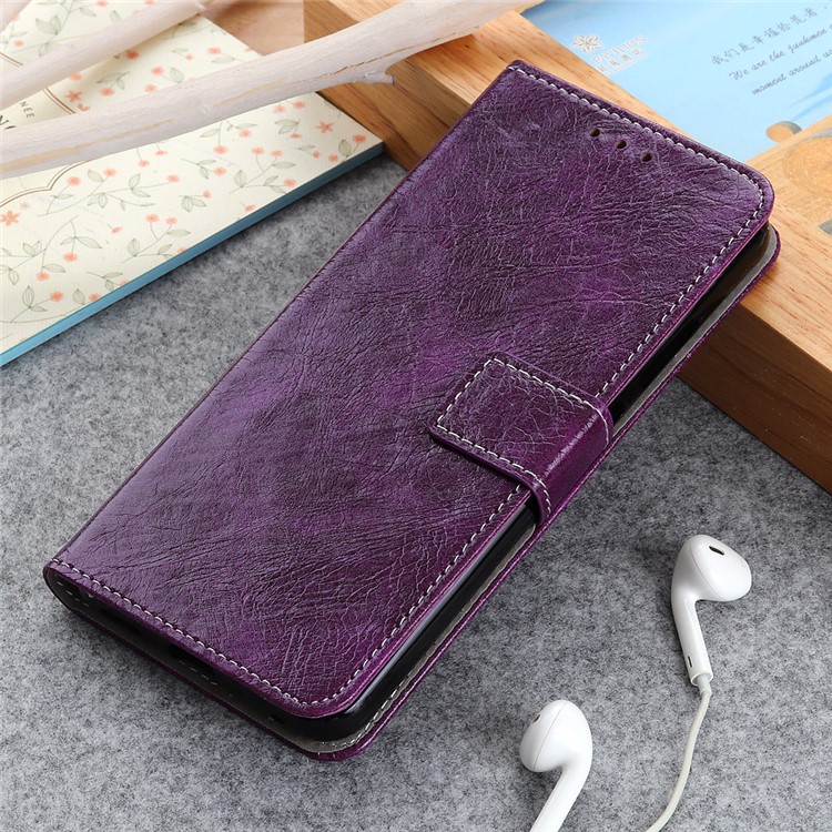 Crazy Horse Leather Wallet Stand Case for Google Pixel 4 XL - Purple-12