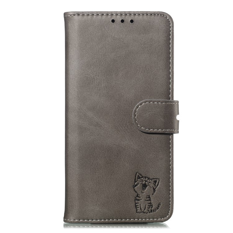 Imprinted Cat Pattern Leather Wallet Stand Case for Google Pixel 4 - Grey-2