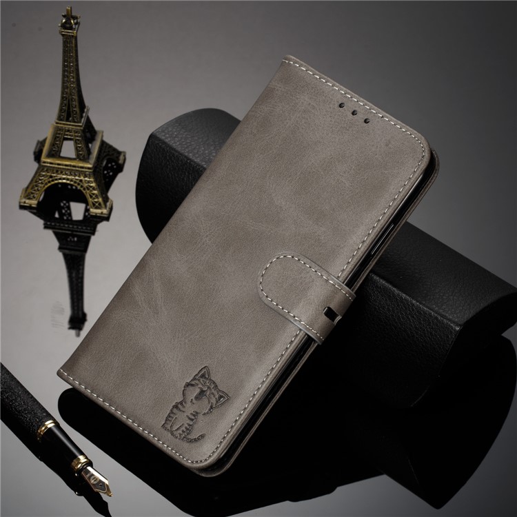 Imprinted Cat Pattern Leather Wallet Stand Case for Google Pixel 4 - Grey-9