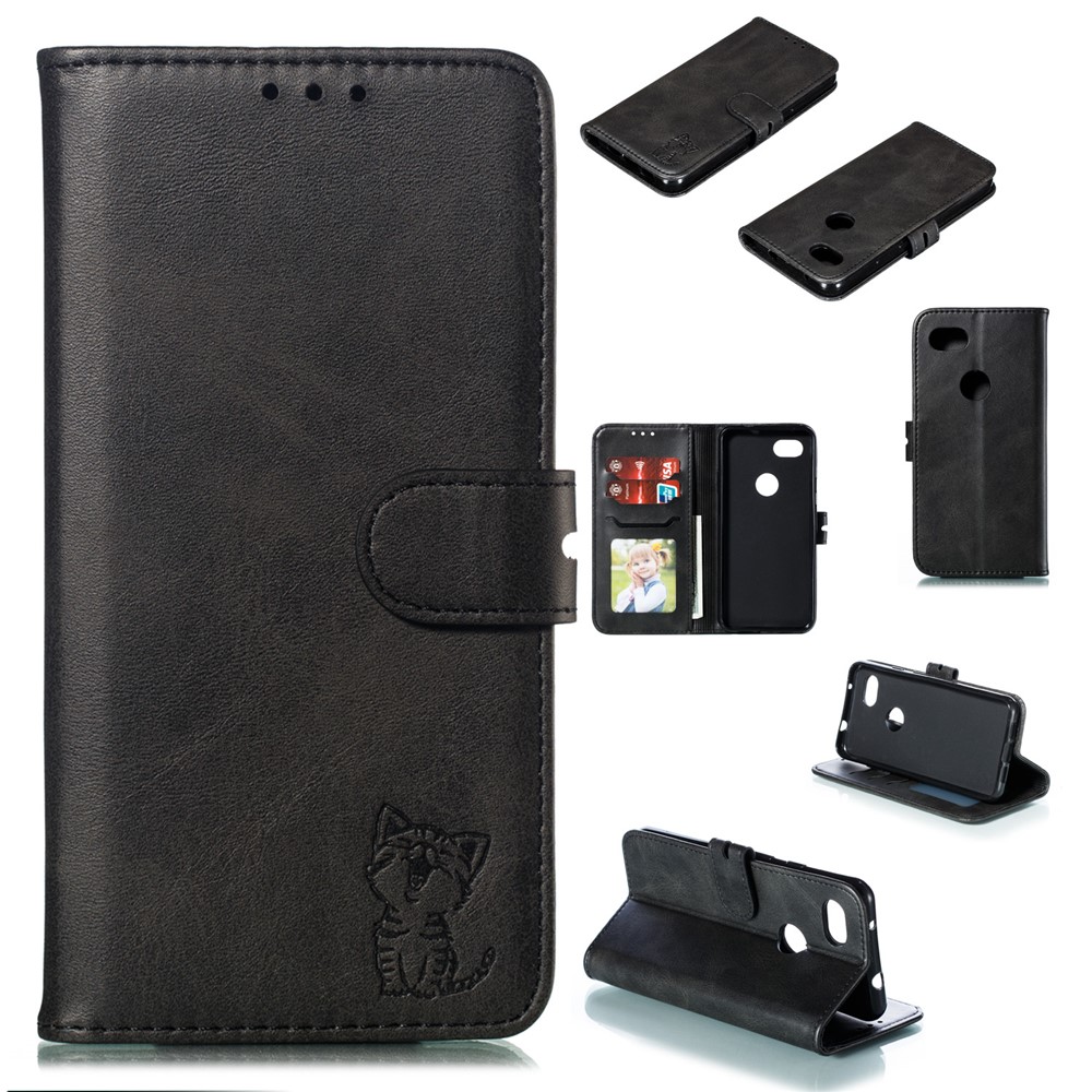 Imprinted Cat Pattern Wallet Leather Stand Case for Google Pixel 3a - Black-1