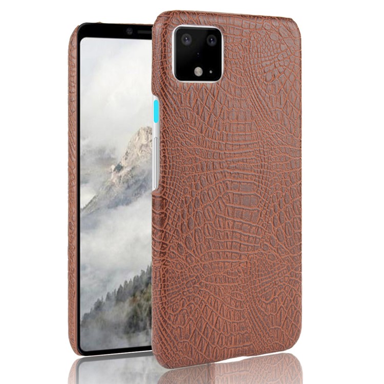Krokodilbeschaffenheit PU-lederner Telefonoberteilfall Für Google Pixel 4 XL - Braun-1