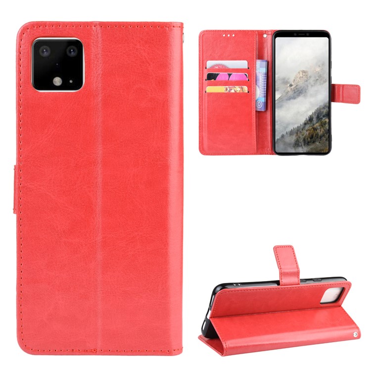 Crazy Horse Leather Wallet Phone Shell Case for Google Pixel 4 - Red