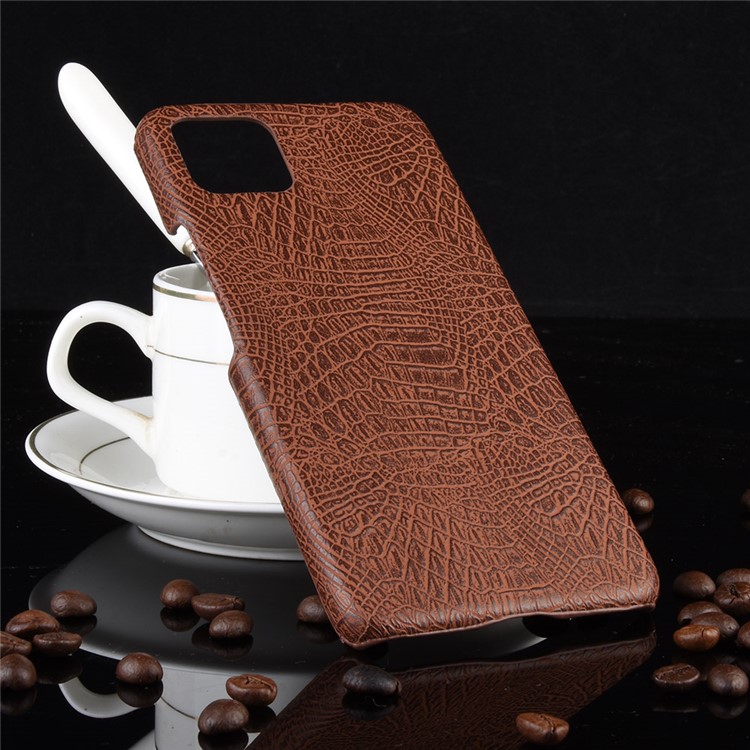 Crocodile Texture PU Leather Coated PC Protective Phone Case for Google Pixel 4 - Brown-2