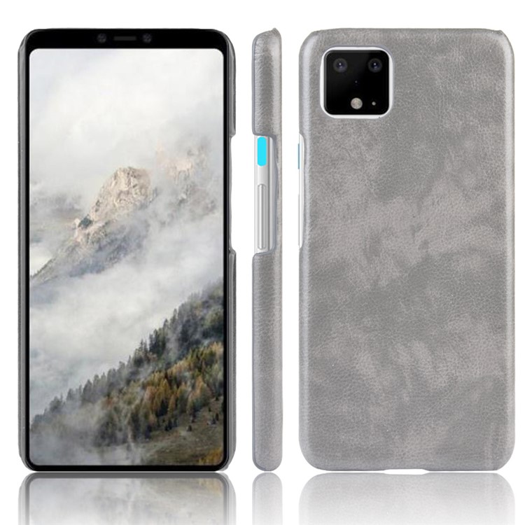 Litchi Skin Leather Coated Hard PC Shell Case for Google Pixel 4 - Grey-1