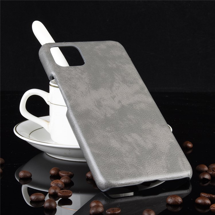 Litchi Skin Leather Coated Hard PC Shell Case for Google Pixel 4 - Grey-2