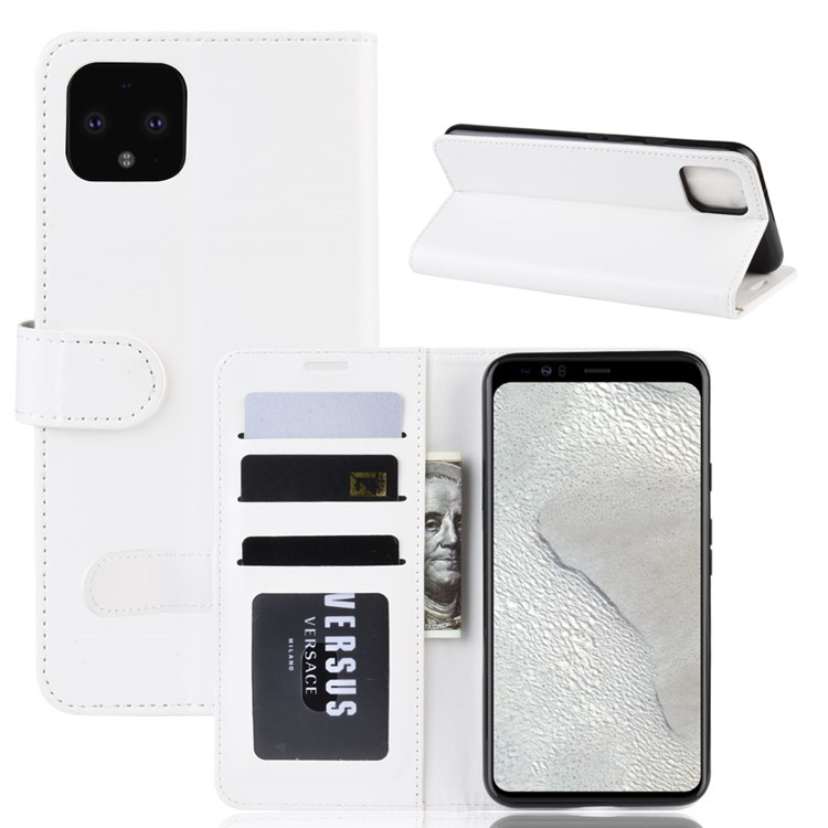 Crazy Horse Wallet Leather Stand Cell Phone Cover Case for Google Pixel 4 XL - White-1