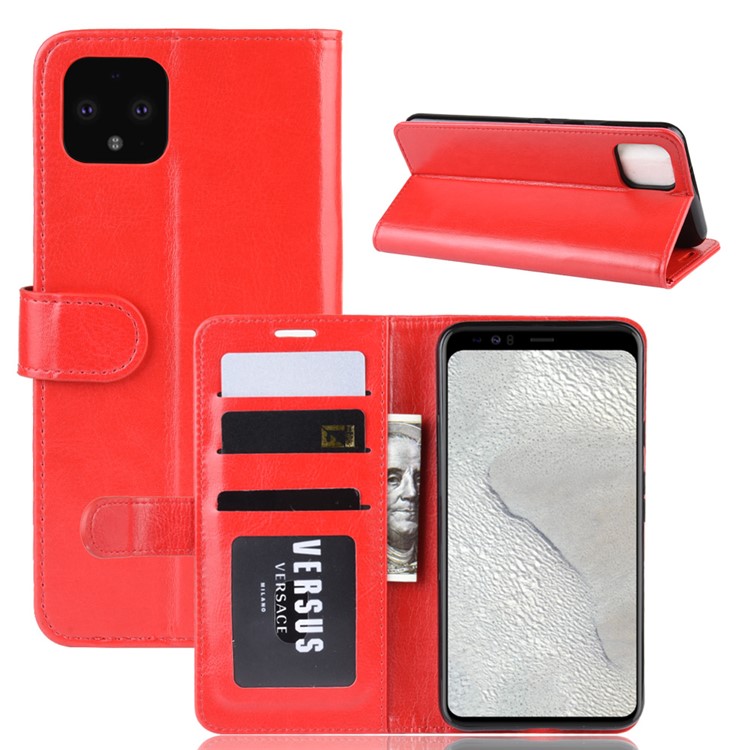 Crazy Horse Wallet Leather Stand Cell Phone Cover Case for Google Pixel 4 XL - Red-1