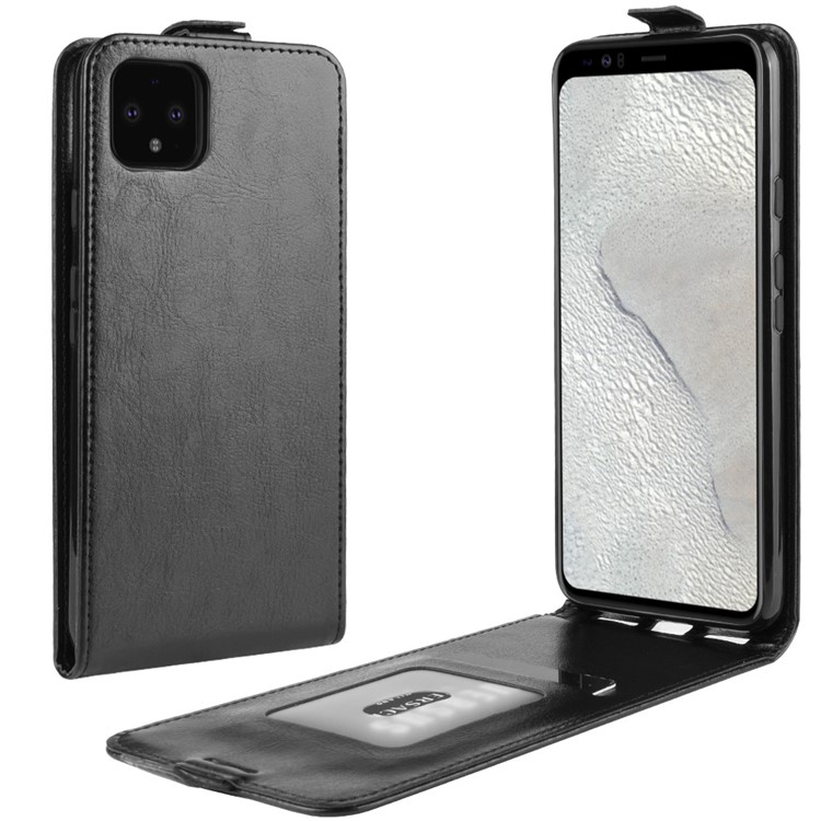 Funda Protectora De Piel De Tirón Vertical Estilo Caballo Loco Para Google Pixel 4 XL - Negro-1