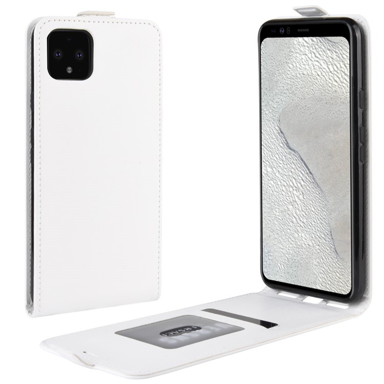 Funda Protectora De Piel De Tirón Vertical Estilo Caballo Loco Para Google Pixel 4 XL - Blanco-1