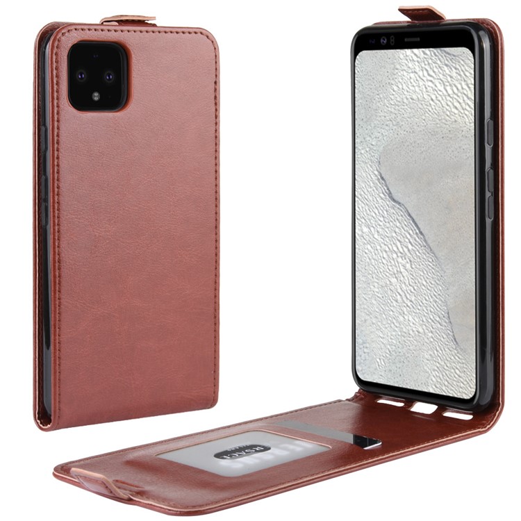 Funda Protectora De Piel De Tirón Vertical Estilo Caballo Loco Para Google Pixel 4 XL - Marrón-1
