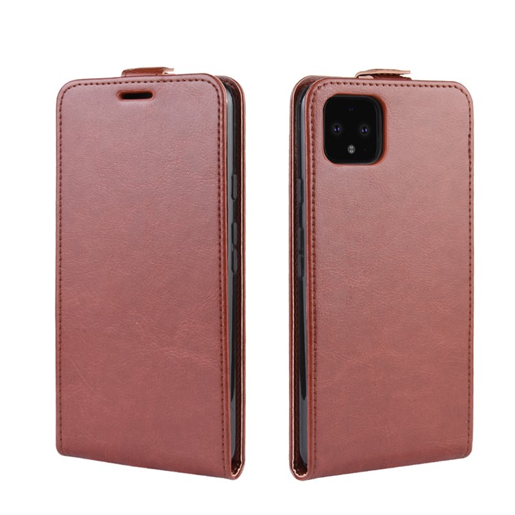 Funda Protectora De Piel De Tirón Vertical Estilo Caballo Loco Para Google Pixel 4 XL - Marrón-4
