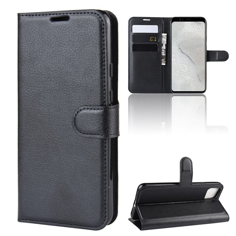 Litchi Skin Wallet Leather Stand Cell Phone Shell Case for Google Pixel 4 XL - Black-2