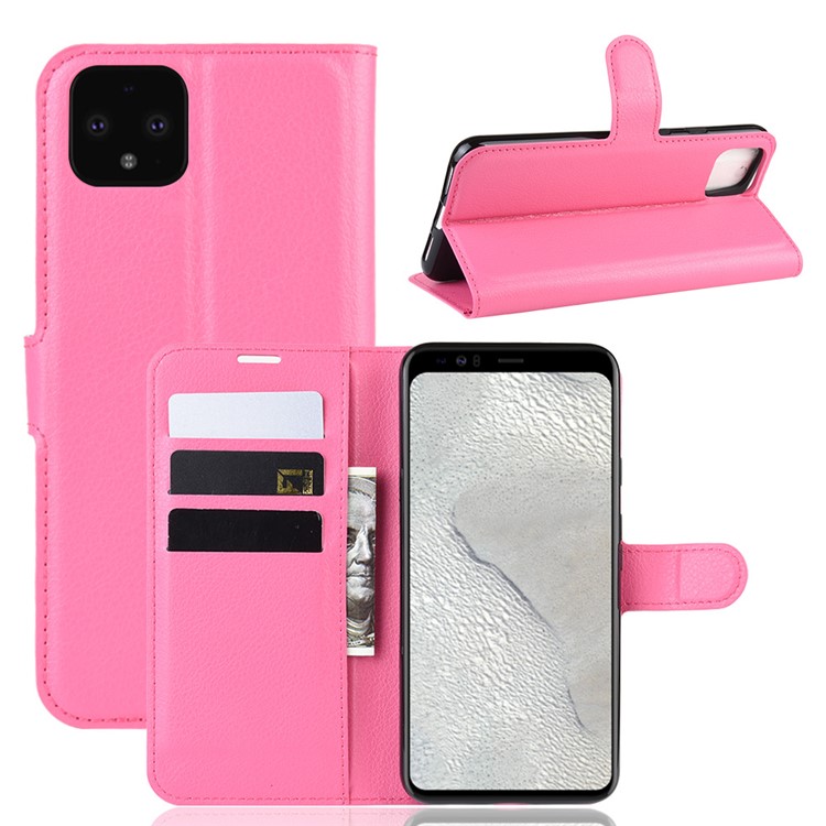 Litchi Skin Wallet Leather Stand Cell Phone Shell Case for Google Pixel 4 XL - Rose-1