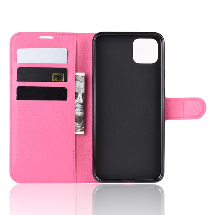 Litchi Skin Wallet Leather Stand Cell Phone Shell Case for Google Pixel 4 XL - Rose-3