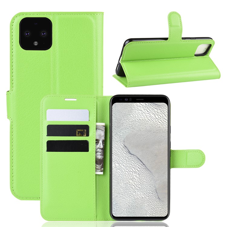 Litchi Skin Wallet Leather Stand Cell Phone Shell Case for Google Pixel 4 XL - Green-1