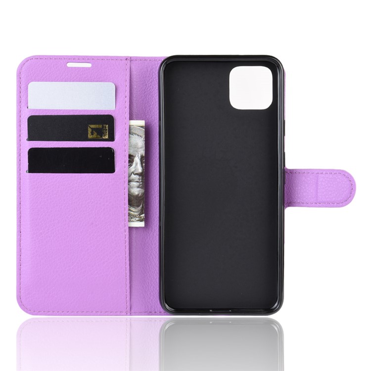 Litchi Skin Wallet Leather Stand Cell Phone Shell Case for Google Pixel 4 XL - Purple-3
