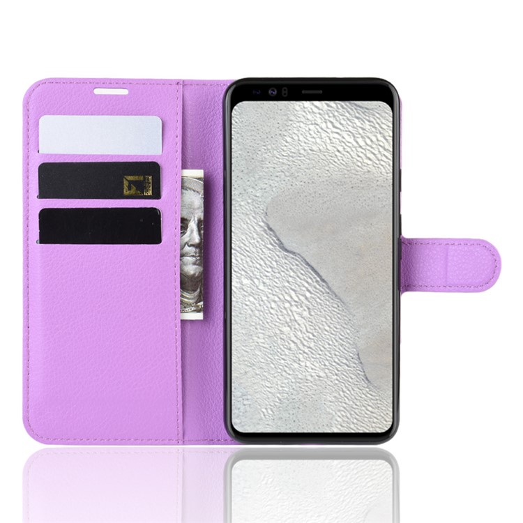 Litchi Skin Wallet Leather Stand Cell Phone Shell Case for Google Pixel 4 XL - Purple-4